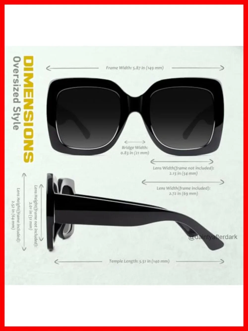Oversized Square Frame Sunglasses UV400 Protection Retro Vintage Wrap Around